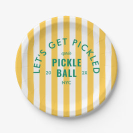 Yellow Stripe Let's Get Pickled Après Pickleball Papieren Bordje