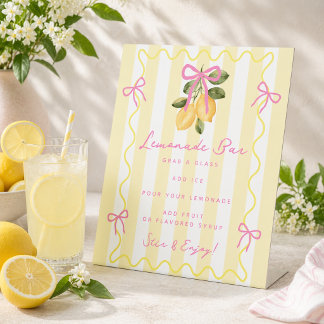 Yellow Stripe Pink Bow Lemonade Bar  Reclamebord Met Voetstuk