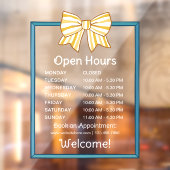 Yellow Striped Bow Blue Frame Open Hours Number Raamsticker (Vel 2)