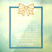 Yellow Striped Bow Blue Frame Open Hours Number Raamsticker (Vel 3)