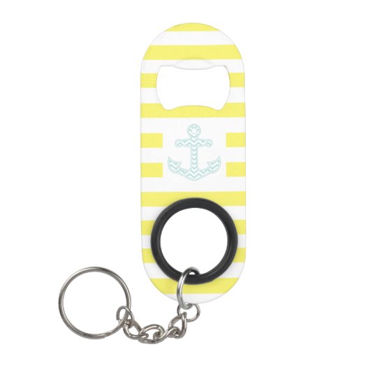 Yellow Striped Nautical Anchor Mini Flessenopener (Voorkant)