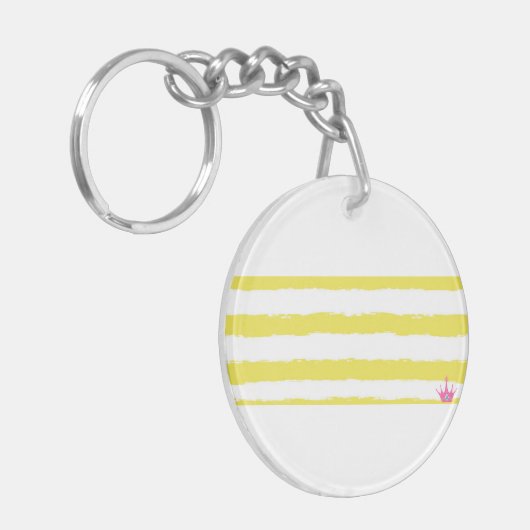 Yellow stripes and a pink crown Acrylic Keychain (Voorkant Links)