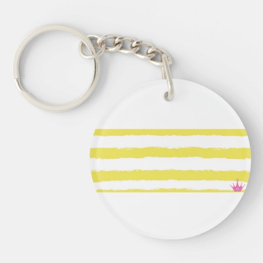 Yellow stripes and a pink crown Acrylic Keychain (Voorkant)