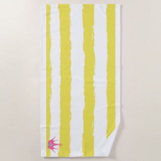 Yellow stripes and a pink crown Beach Towel Strandlaken