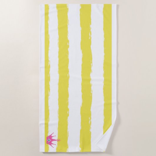 Yellow stripes and a pink crown Beach Towel Strandlaken (Voorkant)