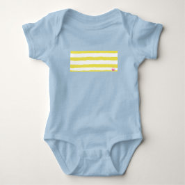 Yellow stripes and a pink crown romper