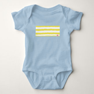 Yellow stripes and a pink crown romper