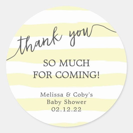 Yellow Stripes baby shower dank je wel Ronde Sticker (Voorkant)