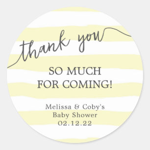 Yellow Stripes baby shower dank je wel Ronde Sticker