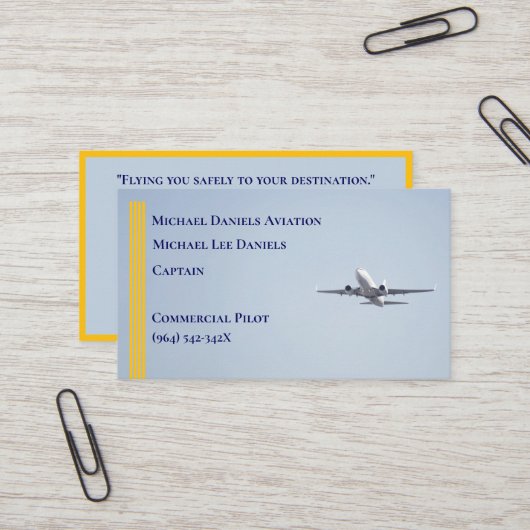 Yellow Stripes Commerciële Vliegtuigkapitein Piloo Visitekaartje (Voorkant / Achterkant in situ)