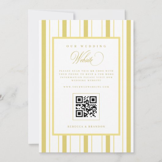 Yellow Stripes Elegant QR Code RSVP Summer Wedding Kaart (Achterkant)