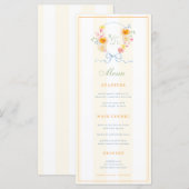 Yellow Stripes & Floral Crest Spring Wedding Menu (Voorkant / Achterkant)
