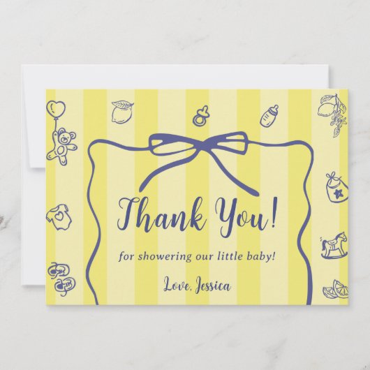 Yellow Stripes Italian Themed Ciao Baby Bedankkaart (Voorkant)
