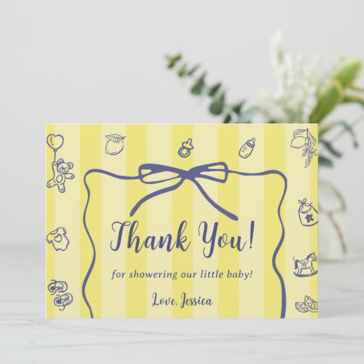 Yellow Stripes Italian Themed Ciao Baby Bedankkaart (Staand voorkant)