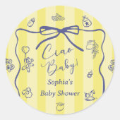 Yellow Stripes Italian Themed Ciao Baby  Ronde Sticker (Voorkant)