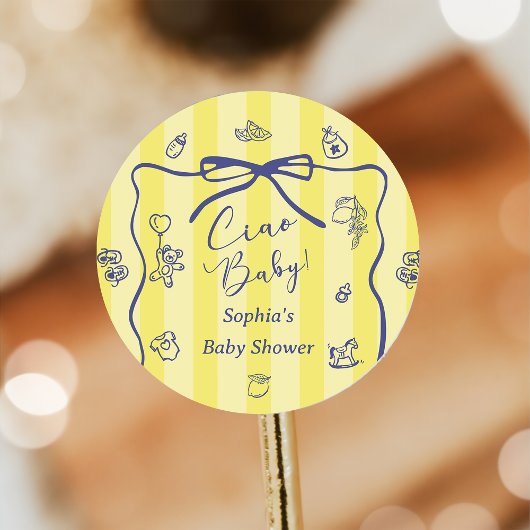 Yellow Stripes Italian Themed Ciao Baby  Ronde Sticker