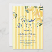 Yellow Stripes Lemon Bridal Shower Invitation Kaart (Voorkant)