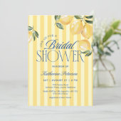 Yellow Stripes Lemon Bridal Shower Invitation Kaart (Staand voorkant)
