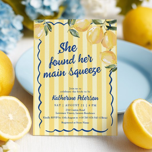 Yellow Stripes Lemon Bridal Shower Invitation Kaart