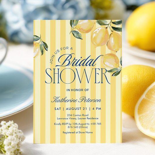 Yellow Stripes Lemon Bridal Shower Invitation Kaart