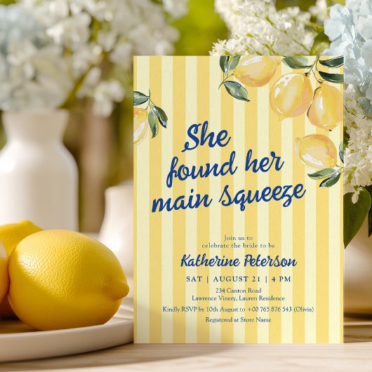 Yellow Stripes Lemon Bridal Shower Invitation Kaart