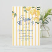 Yellow Stripes Lemon Bridal Shower Invitation Kaart (Staand voorkant)