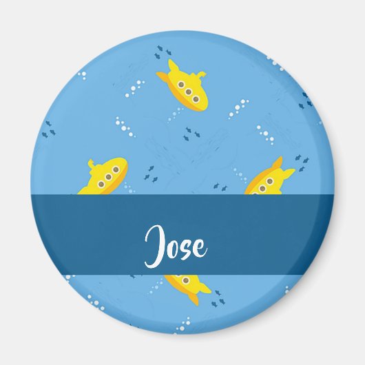 Yellow submarine and fish on blue magneet (Voorkant)