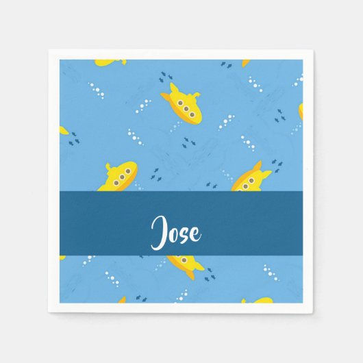 Yellow submarine and fish on blue servet (Voorkant)