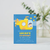 Yellow Submarine Boy Birthday Party Invitations Kaart (Staand voorkant)