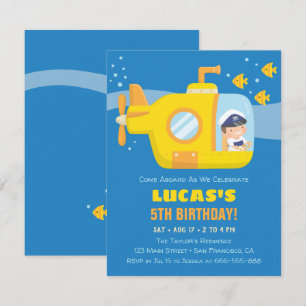 Yellow Submarine Boy Birthday Party Invitations Kaart