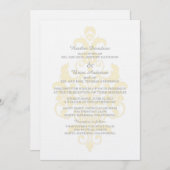 Yellow Subtle Damask Wedding Invite Kaart (Voorkant / Achterkant)