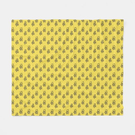 Yellow Summer Bees Pattern Fleece Deken (Voorkant (Horizontaal))