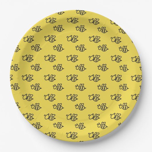 Yellow Summer Bees Pattern Papieren Bordje (Voorkant)