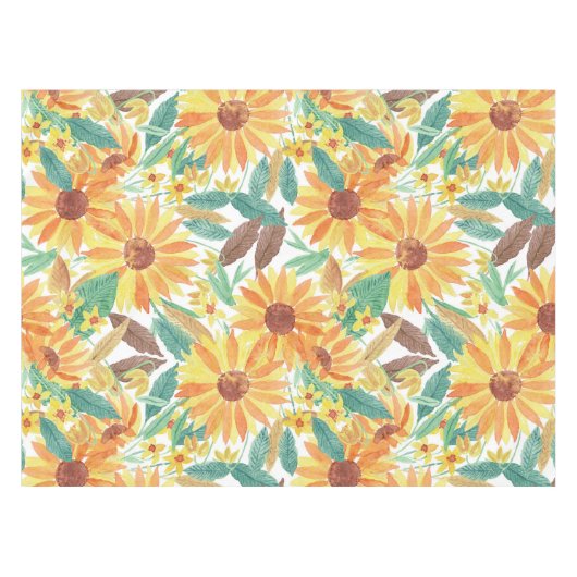 Yellow Summer Sunflower Waterverf Pattern Tafelkleed (Voorkant (Horizontaal))