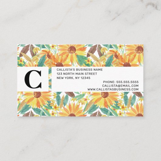 Yellow Summer Sunflower Waterverf Pattern Visitekaartje (Achterkant)