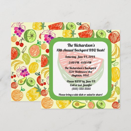 Yellow Summer Time Fruit Pattern Kaart (Voorkant / Achterkant)