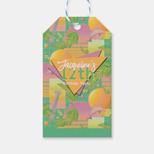 Yellow Summer Vaporwave Sunset Birthday Cadeaulabel (Voorkant)