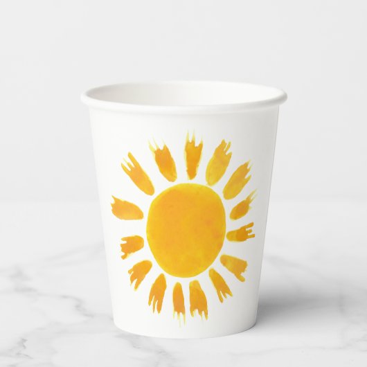 Yellow Sun eerste verjaardagsfeestje Papieren Bekers (Achterkant)
