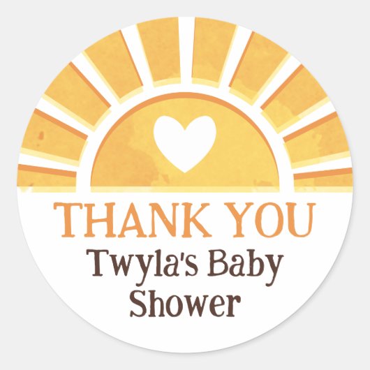 Yellow Sun Heart Baby shower dank u Ronde Sticker (Voorkant)