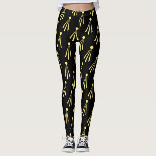 Yellow Sun Rays Patroon op zwart Leggings