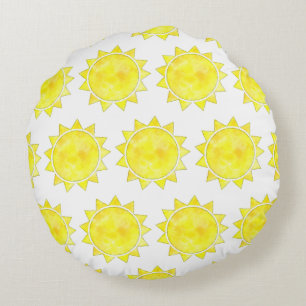 Yellow Sun Waterverf Pattern Rond Kussen