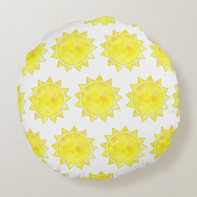 Yellow Sun Waterverf Pattern Rond Kussen (Achterkant)