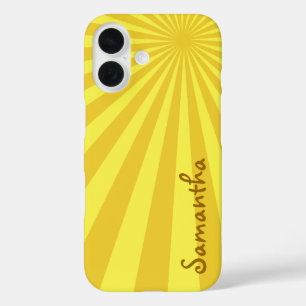 Yellow Sunburst "Voeg Jouw namen toe" iPhone 16 Hoesje