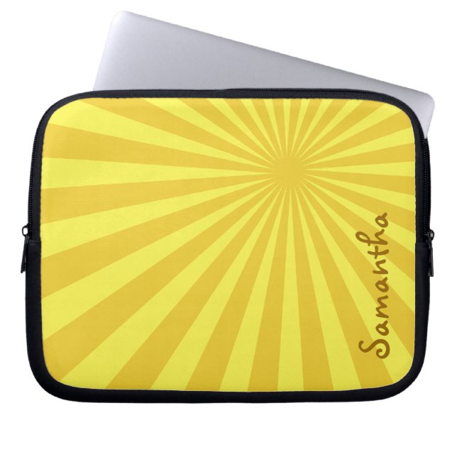 Yellow Sunburst "Voeg Jouw namen toe" Laptop Sleeve (Voorkant)