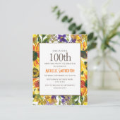 Yellow Sunflower 100th Birthday Party Kaart (Staand voorkant)