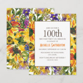 Yellow Sunflower 100th Birthday Party Kaart (Voorkant / Achterkant)