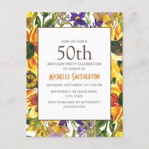 Yellow Sunflower 50th Birthday Party Kaart