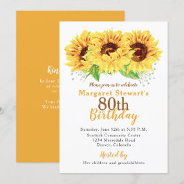 Yellow Sunflower 80th Birthday Invitation Kaart