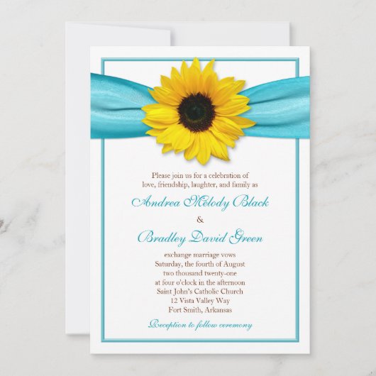 Yellow Sunflower Aqua Ribbon Weddenschap Kaart (Voorkant)