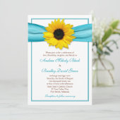 Yellow Sunflower Aqua Ribbon Weddenschap Kaart (Staand voorkant)